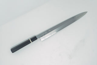 Sakai Kikumori SG2 Mirror Yanagiba 300mm Ebony handle w/black buffalo horn and white spacer - The Cook's Edge