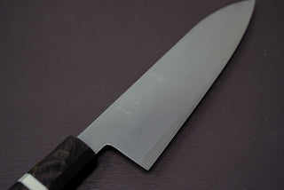 Hayabusa Silver3 Migaki Santoku 180mm w/ Birch Handle with white spacer - The Cook's Edge
