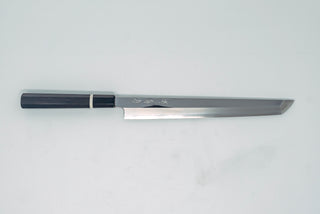 Sakai Kikumori SG2 Mirror Sakimaru Yanagiba 270mm Ebony handle w/black buffalo horn and white spacer - The Cook's Edge