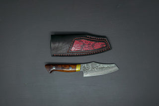 Oba Yuma SG2 Damascus Hunting knife w/Ironwood Handle & Leather sheath