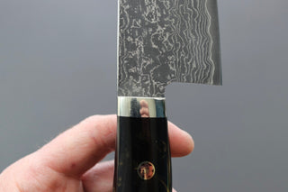 Shigeki Tanaka R2 Damascus Santoku w/Custom Western Black Acrylic Handle - The Cook's Edge
