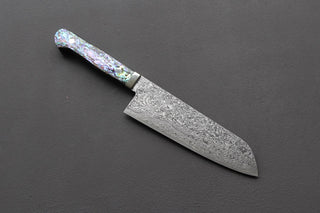Mr. Itou R2 Damascus Santoku 170mm w/Western Abolone Shell Handle - The Cook's Edge