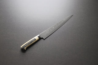 Takeshi Saji R2 Damascus Sujihiki 240mm Staghorn handle - The Cook's Edge